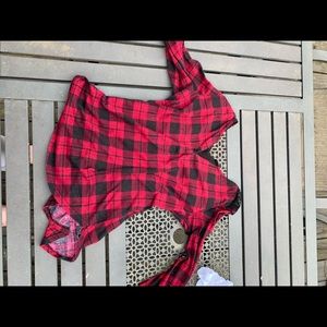 Red and Black flannel with lace on the upper back